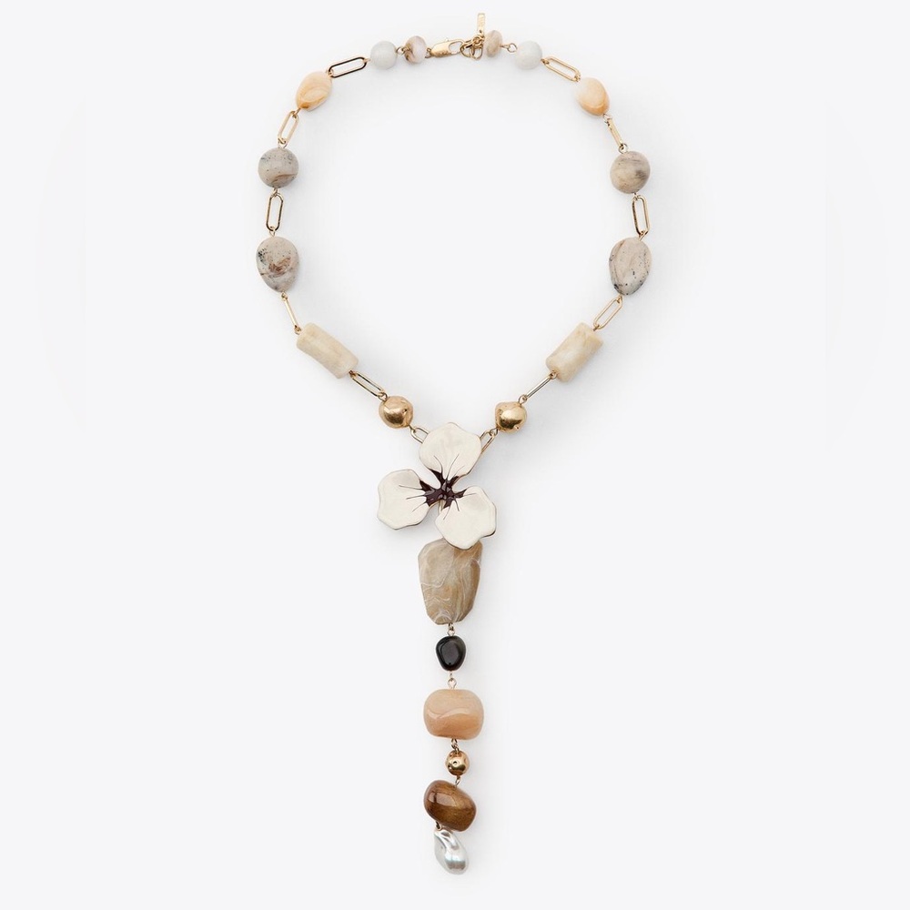 NWOT. Zara Golden Combined Stone and Flower Necklace.